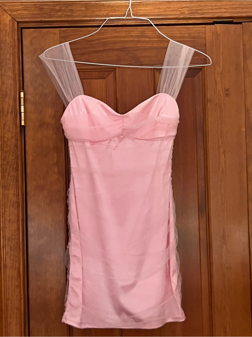 Lucy in the Sky Pink Sweetheart Mini Dress with Sheer Straps